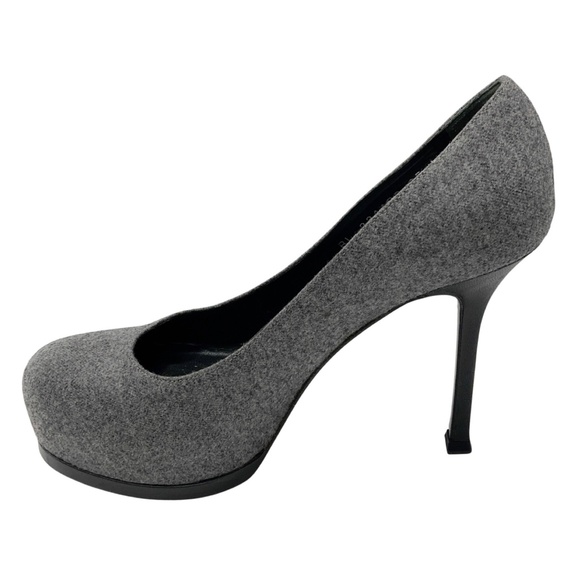 YVES SAINT LAURENT GREY WOOL PLATFORM PUMP - Picture 3 of 9